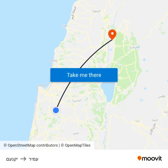 יקנעם to עמיר map