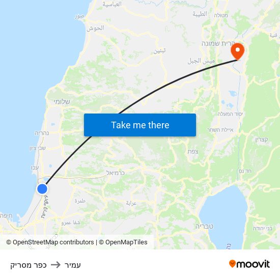 כפר מסריק to עמיר map