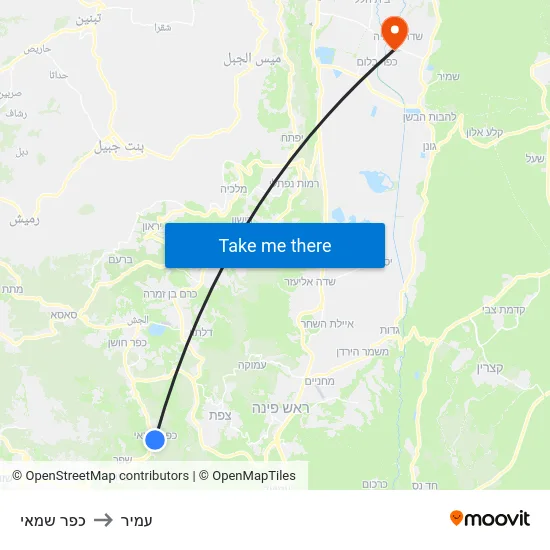 כפר שמאי to עמיר map