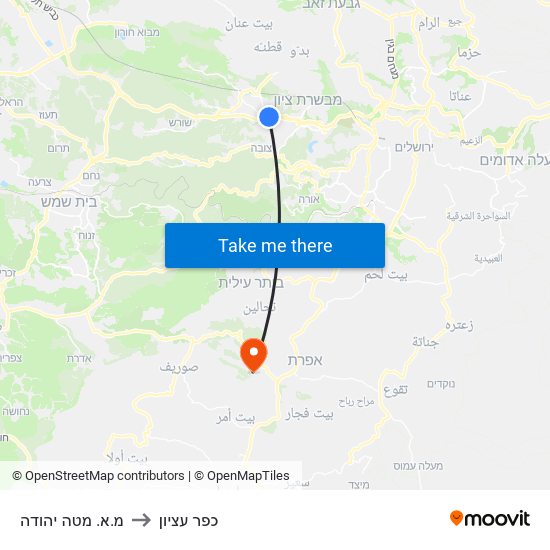 מ.א. מטה יהודה to כפר עציון map