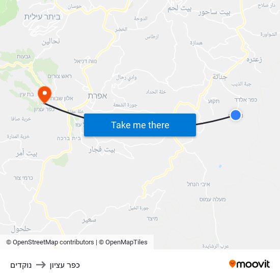 נוקדים to כפר עציון map