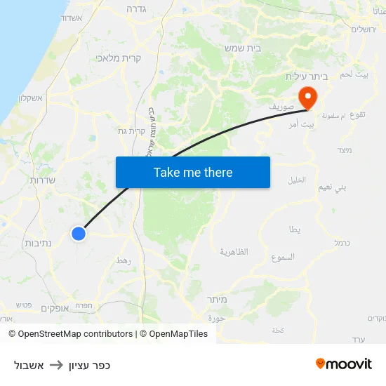 אשבול to כפר עציון map