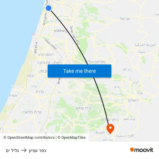גליל ים to כפר עציון map