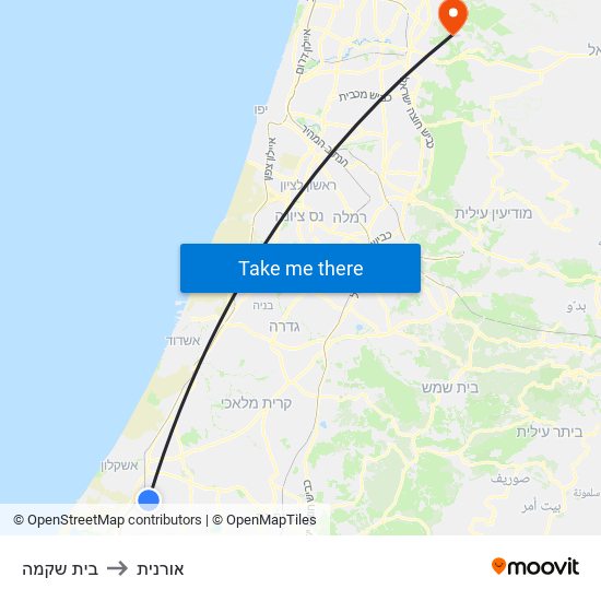 בית שקמה to אורנית map