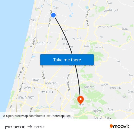 מדרשת רופין to אורנית map