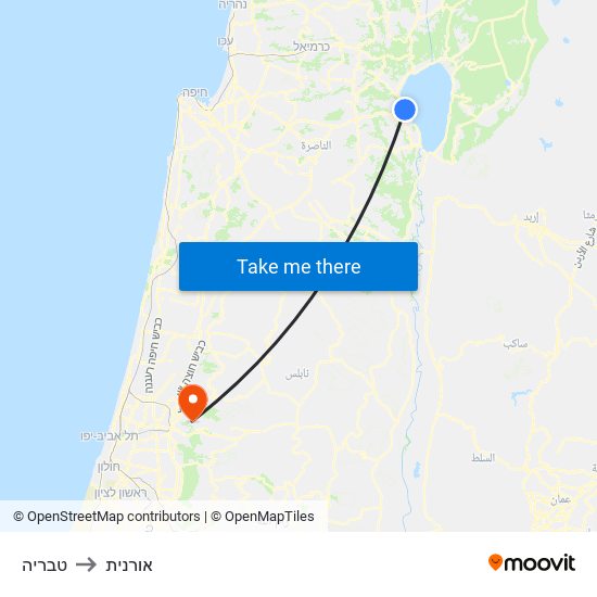 טבריה to אורנית map