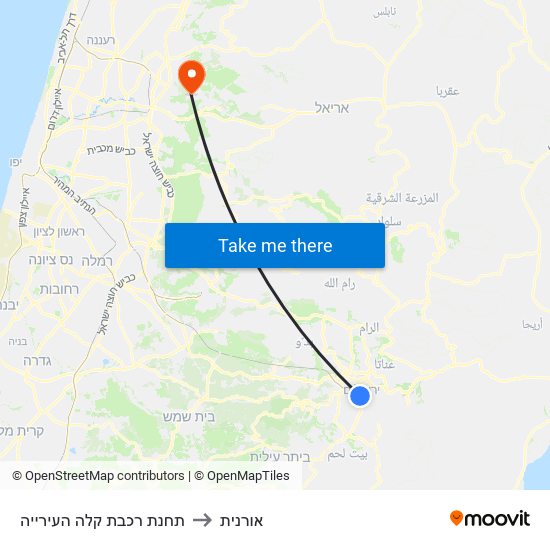 תחנת רכבת קלה העירייה to אורנית map