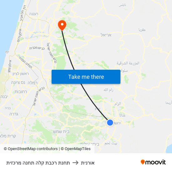 תחנת רכבת קלה תחנה מרכזית to אורנית map