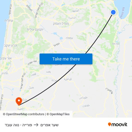 פורייה - נווה עובד to שער אפרים map