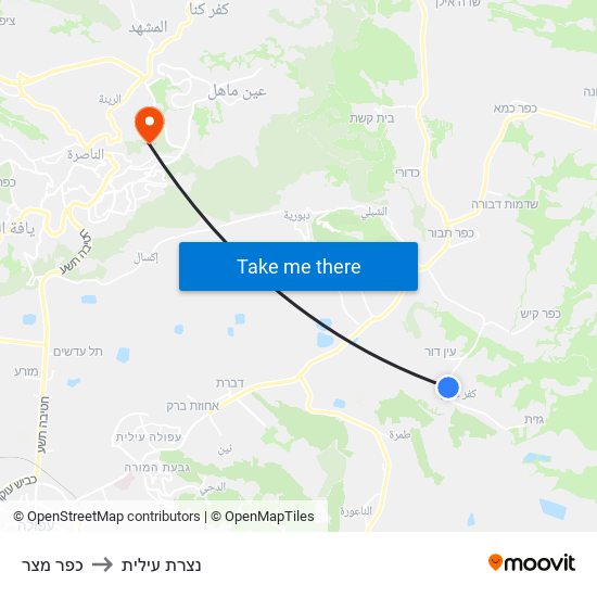 כפר מצר to נצרת עילית map