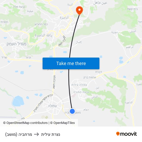 מרחביה (מושב) to נצרת עילית map