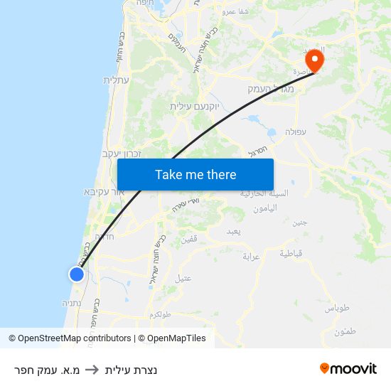 מ.א. עמק חפר to נצרת עילית map