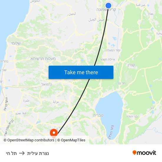 תל חי to נצרת עילית map