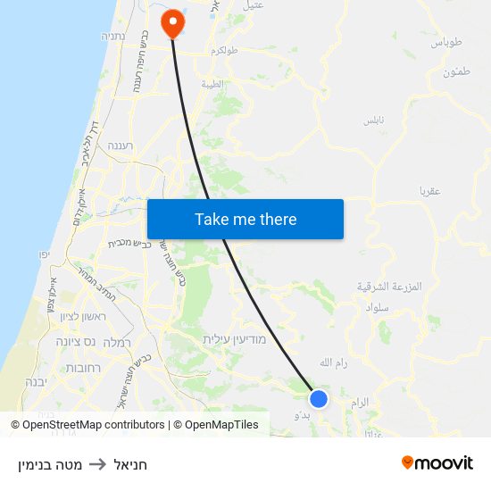 מטה בנימין to חניאל map