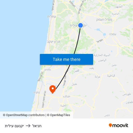 יקנעם עילית to חניאל map