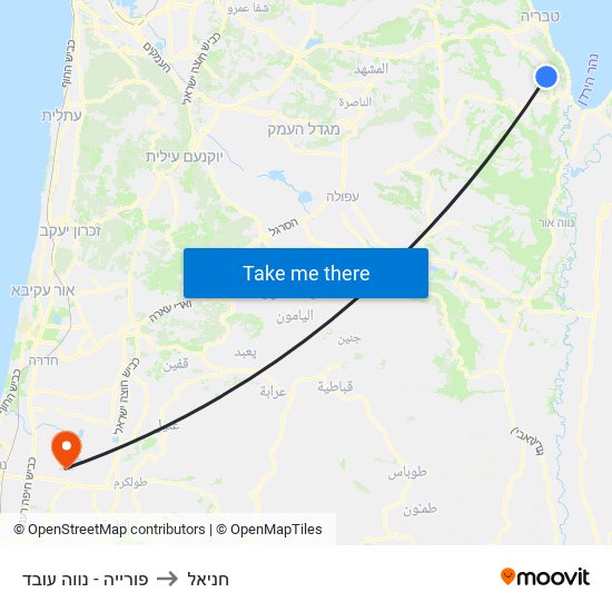 פורייה - נווה עובד to חניאל map