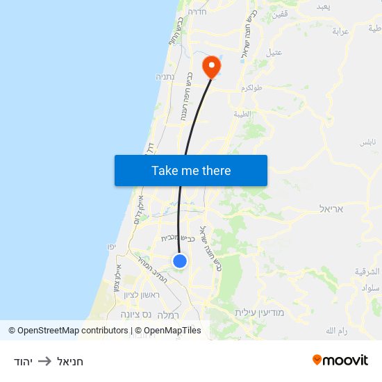 יהוד to חניאל map