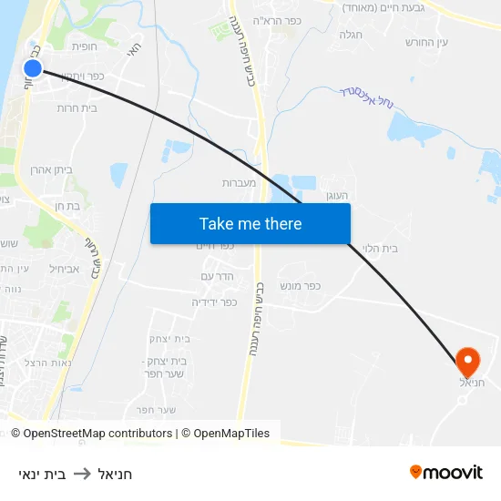 בית ינאי to חניאל map