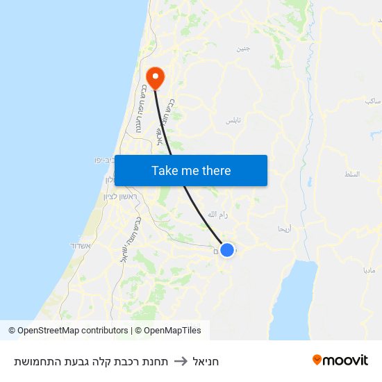 תחנת רכבת קלה גבעת התחמושת to חניאל map