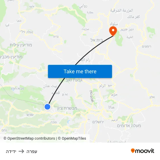 ידידה to עפרה map