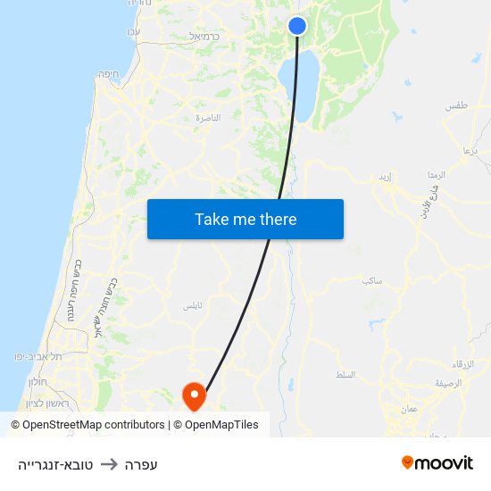 טובא-זנגרייה to עפרה map