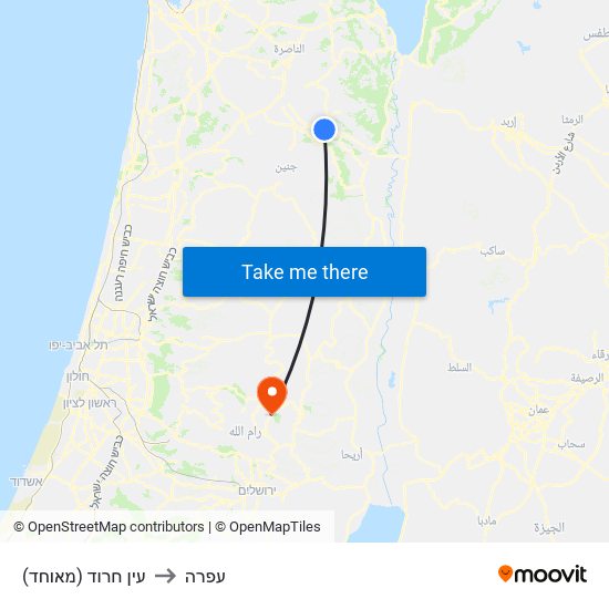 עין חרוד (מאוחד) to עפרה map