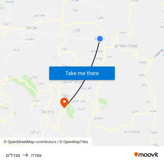 מגדלים to עפרה map