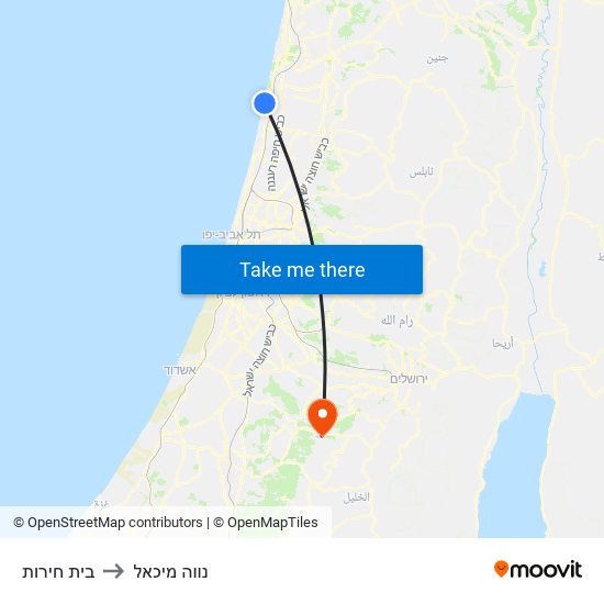 בית חירות to נווה מיכאל map