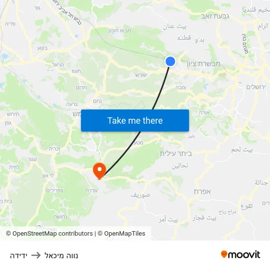 ידידה to נווה מיכאל map