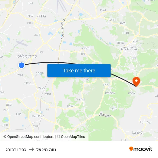 כפר ורבורג to נווה מיכאל map