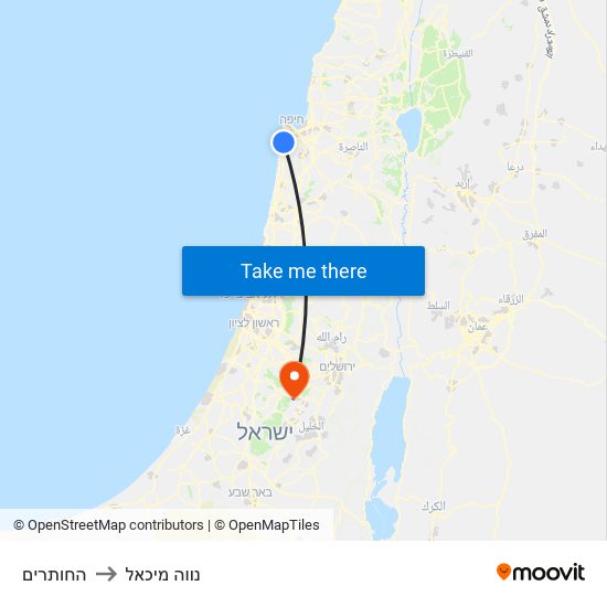 החותרים to נווה מיכאל map