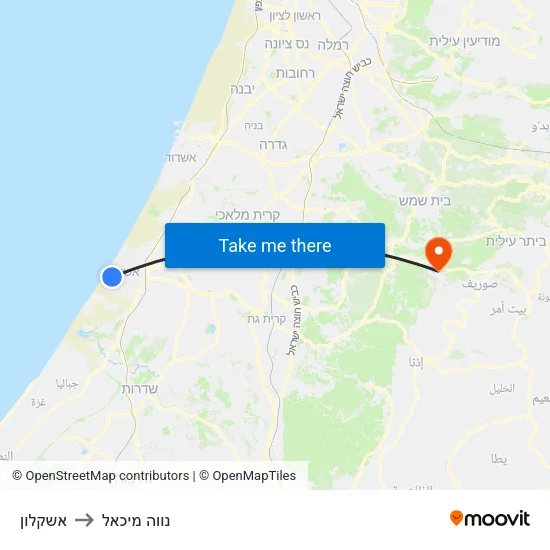 אשקלון to נווה מיכאל map