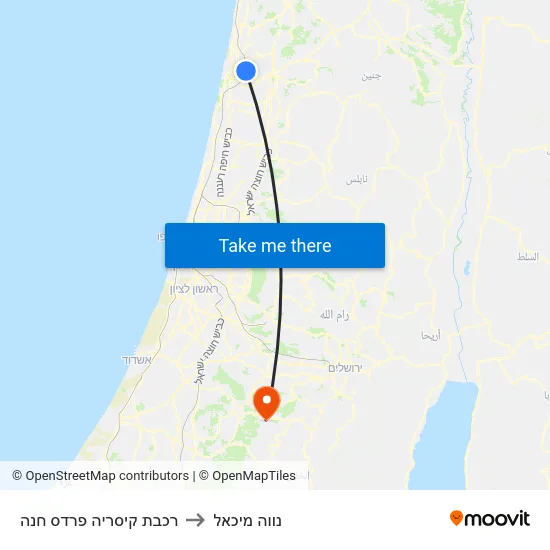 רכבת קיסריה פרדס חנה to נווה מיכאל map