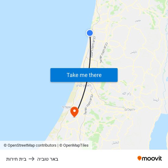 בית חירות to באר טוביה map