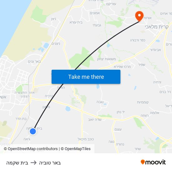 בית שקמה to באר טוביה map