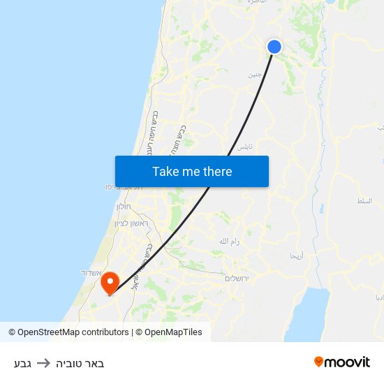 גבע to באר טוביה map