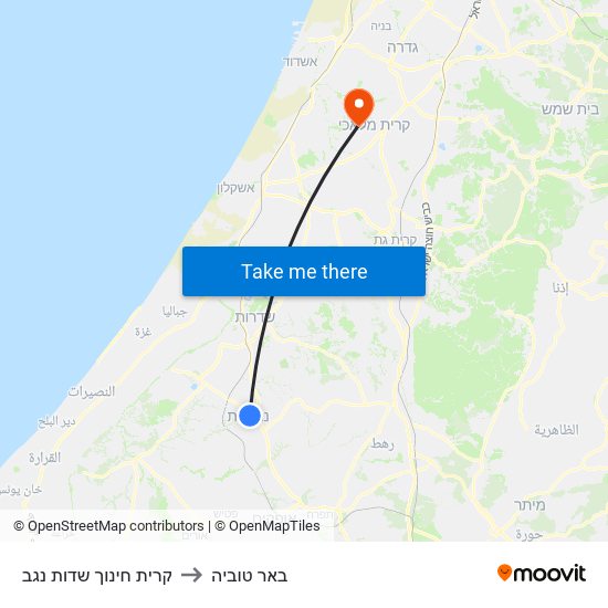 קרית חינוך שדות נגב to באר טוביה map