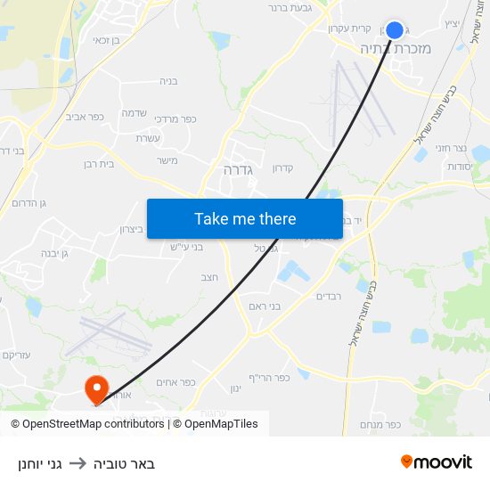 גני יוחנן to באר טוביה map