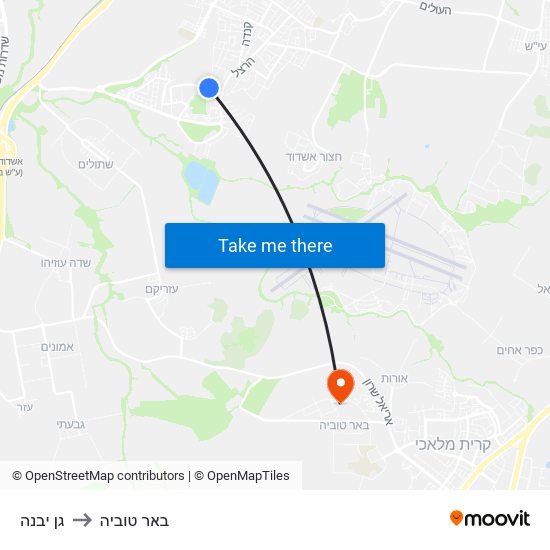 גן יבנה to באר טוביה map