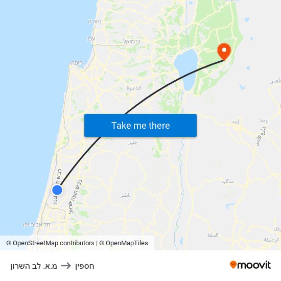מ.א. לב השרון to חספין map