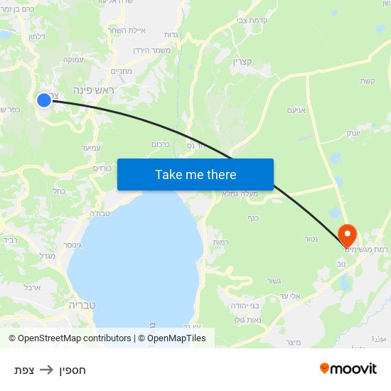 צפת to חספין map
