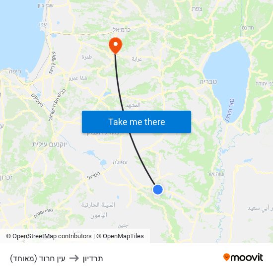 עין חרוד (מאוחד) to תרדיון map