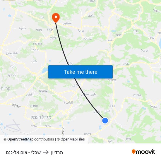 שבלי - אום אל-גנם to תרדיון map