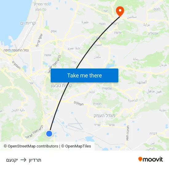 יקנעם to תרדיון map