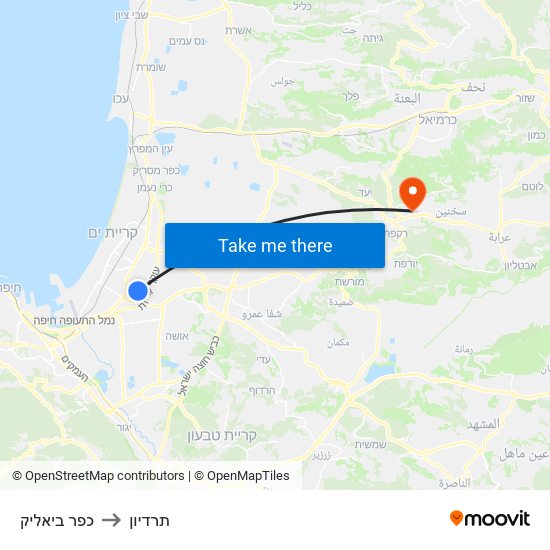 כפר ביאליק to תרדיון map