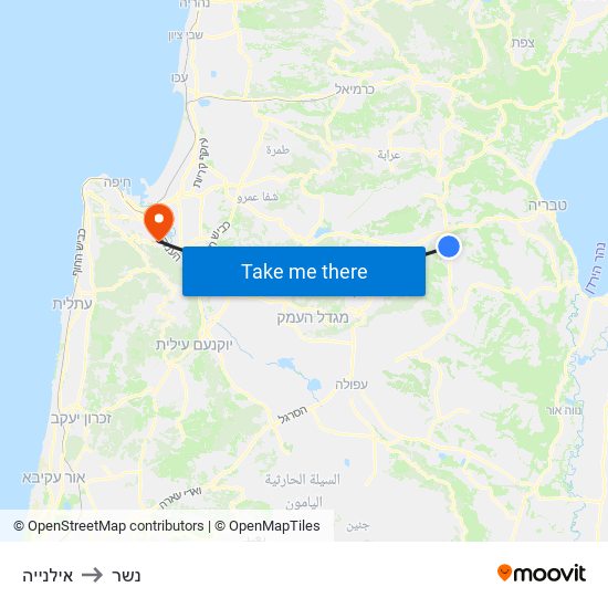 אילנייה to נשר map