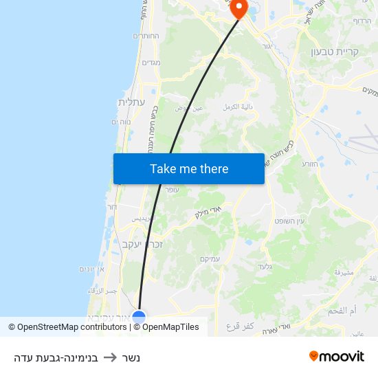 בנימינה-גבעת עדה to נשר map