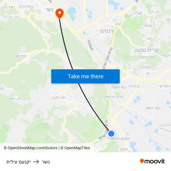 יקנעם עילית to נשר map