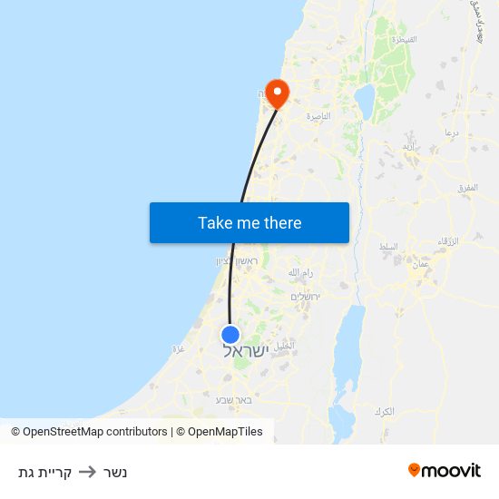 קריית גת to נשר map