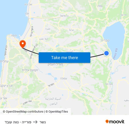 פורייה - נווה עובד to נשר map